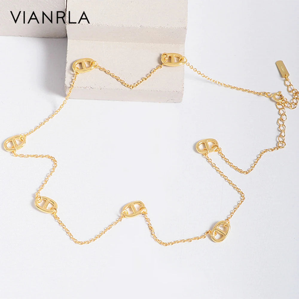 VIANRLA 925 Sterling Silver Oval Pattern Necklace Minimalist 18k Gold Plated Women Jewelry Gift Drop Shipping