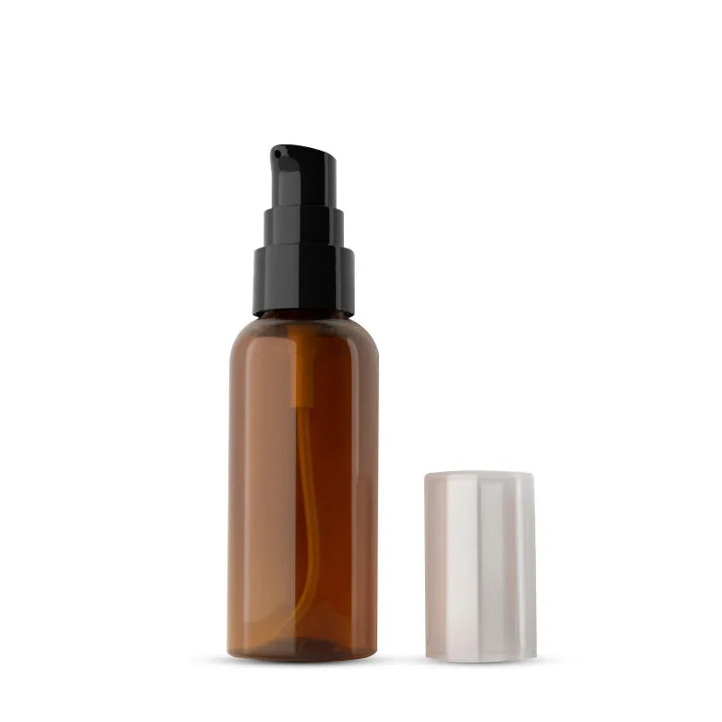 Colorful PET 50ml Cosmetic Empty Plastic Bottle Round Shape with Pump Sprayer Amber Plastic Lotion Bottle