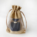 Custom Design Yichen Brand 10x14cm Natural Jute Linen Screen Printed Drawstring Candle Packaging Bags with Organza Window