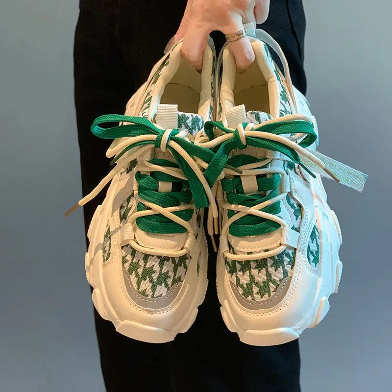 Women's Retro Round Head Casual Shoes Thick Bottom Increase Ladies Trainers Comfortable Non-slip Ladies Muffin Shoes Walking
