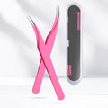 Professional Pink Stainless Steel Eyebrow Tweezers Dolphin Clip Eyelash Applicator Eyelash Extension Slanted Pointed Volume