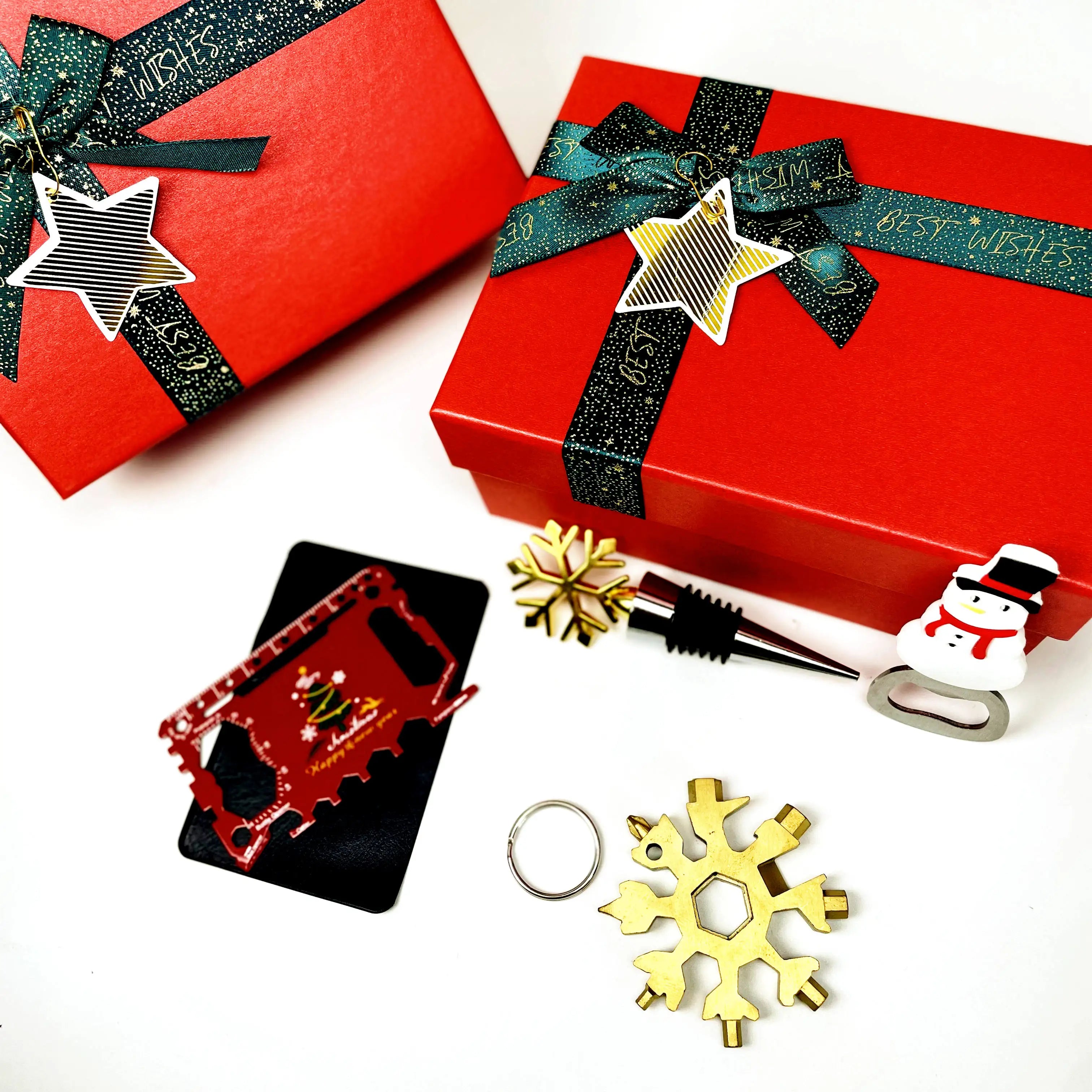 New Promotion Giftd Ideas Bottle Opener Keychain Wine Stopper Multi Tool Sets Business Card Christmas Gift Box Set