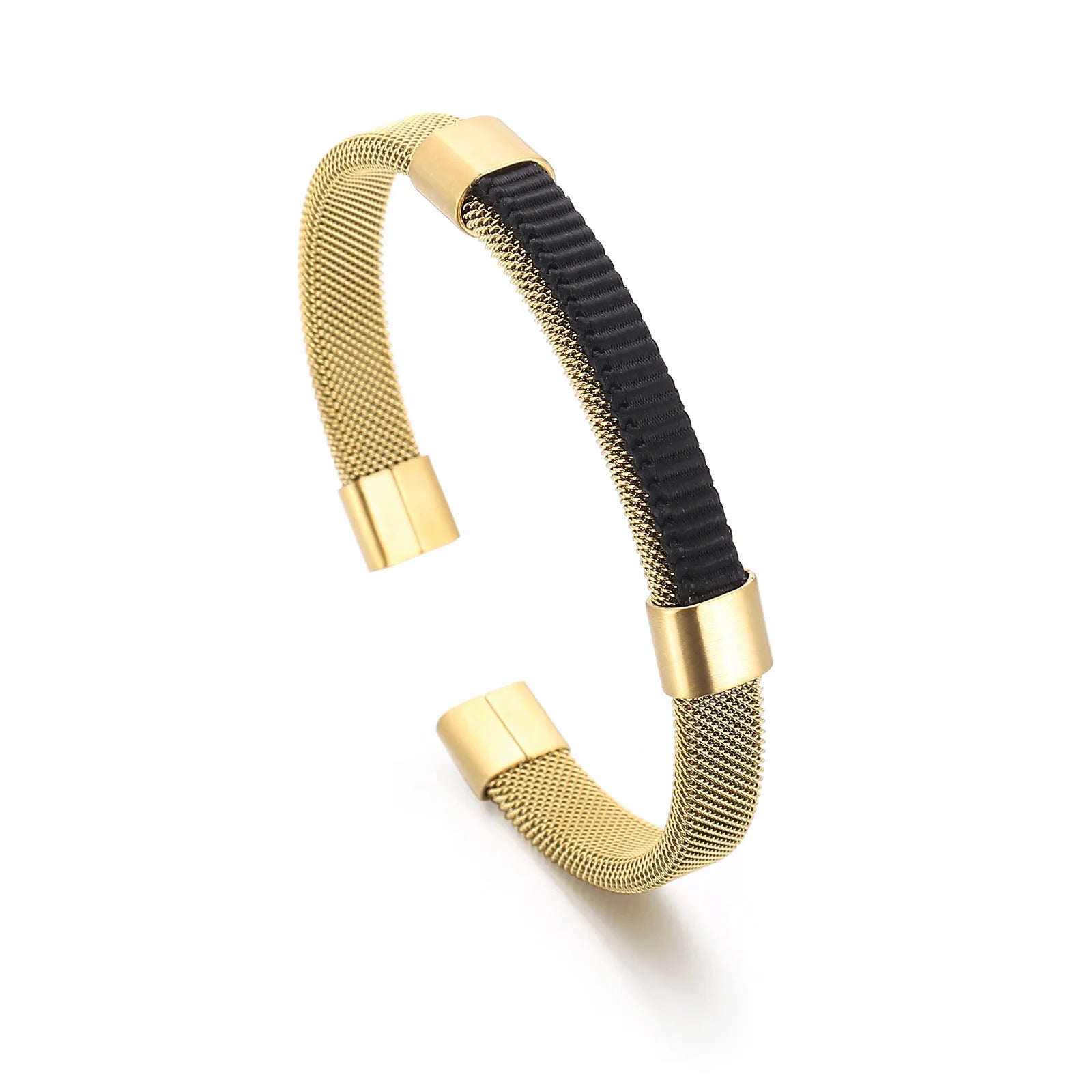 KALEN Punk Open Cuff Black Gold Wire Bangles Bracelets Men Stainless Steel Jewelry Bangle