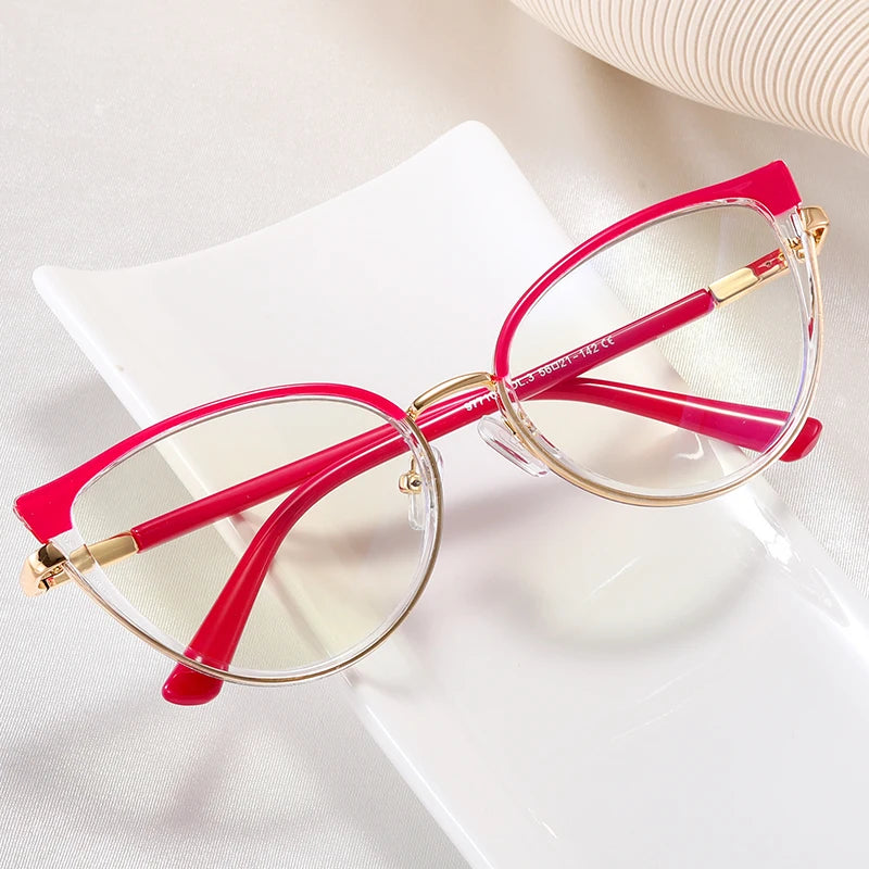 97710 New Women Metal Cat Eye Frame Optical Anti-Blue Light Glasses Frame Fashion Design Custom Logo Optical Frame