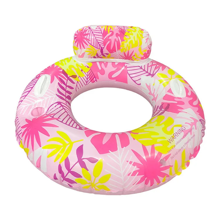 Outdoor Swim Pool Floating Underarm Ring Water Anti-rollover Backrest with Handle and Cup Holder Adult Inflatable Swimming Ring