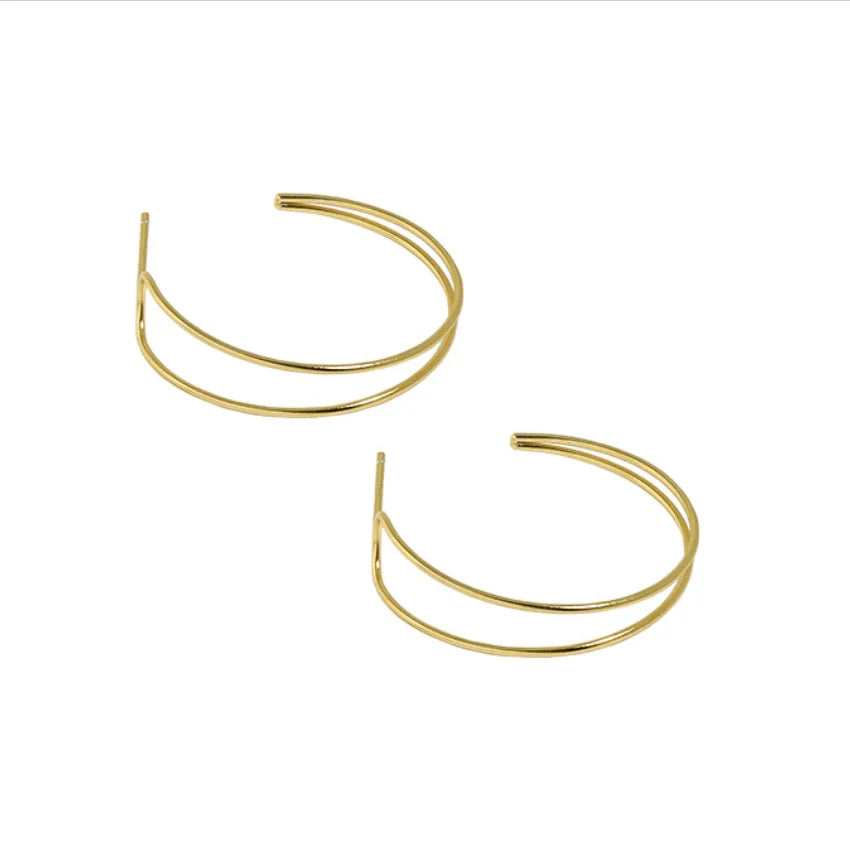 MELYNN Minimalist Gold Jewelry Double Lines Sterling Silver 925 Earrings Fashion Gold Vermeil Earrings Women