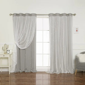XinLan Beautiful Wedding Decoration 2 Layer Star Backdrop Blackout Curtain Attach Tulle Sheer Curtain