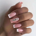 French Range Press on False Nails 24PCS Press on False Short Square Acrylic Nails Fingers Nails for Ladies