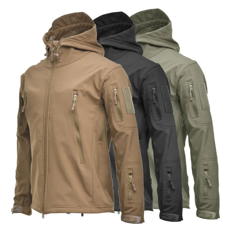 Jacket for Men Outdoor Soft Shell Fleece  Windbreak  Hooded Coat Autumn Winter