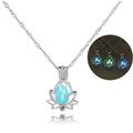 Women Yoga Prayer Buddhism Jewelry Silver Luminous Stone Bead Glow in the Dark Lotus Flower Shaped Pendant Necklace