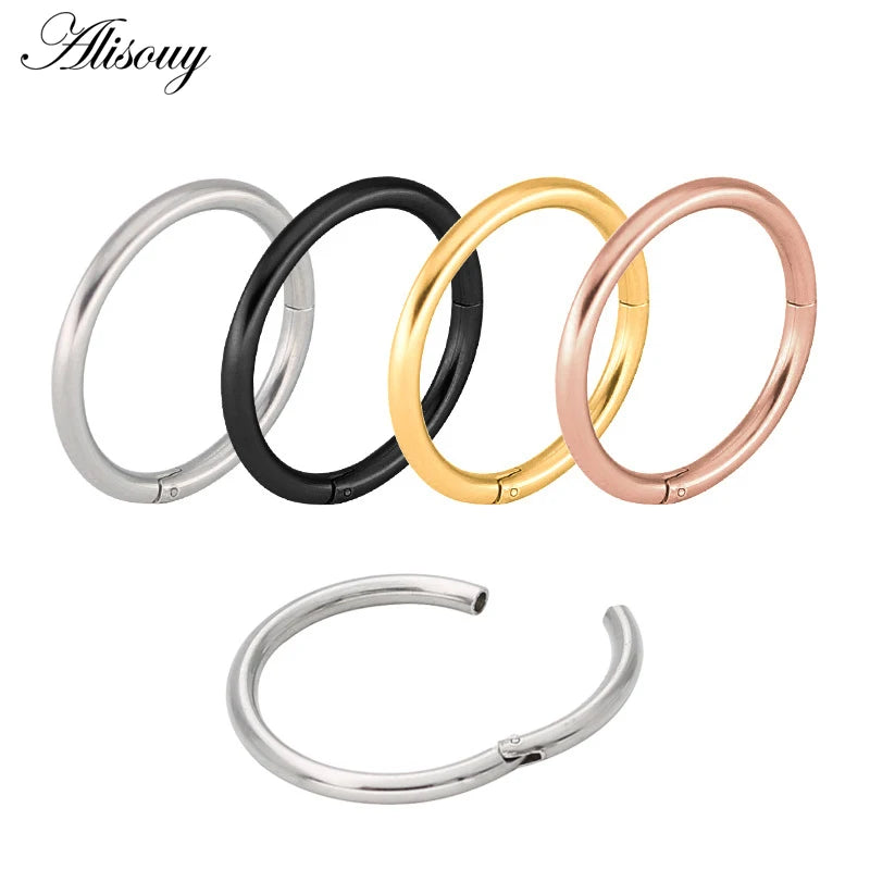 Alisouy 1PC Stainless Steel Hinged Segment Nose Ring 16g&14g Nipple Clicker Ear Cartilage Tragus Helix Lip Piercing Body Jewelry
