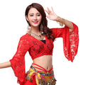 Classical Breathable Belly Dance Lace Fabric Lotus Leaf Middle Sleeve Top