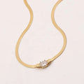 Women Minimalist Fashion Design Jewelry 18k Gold Plated Stainless Steel Snake Chain Cubic Zircon Pendant Necklace