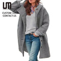 2025 Hot Trend Wholesale Women Wool Blend Trench Coat - Long Sleeve Hooded Cardigan with Pockets (Outerwear for Autumn Winter)