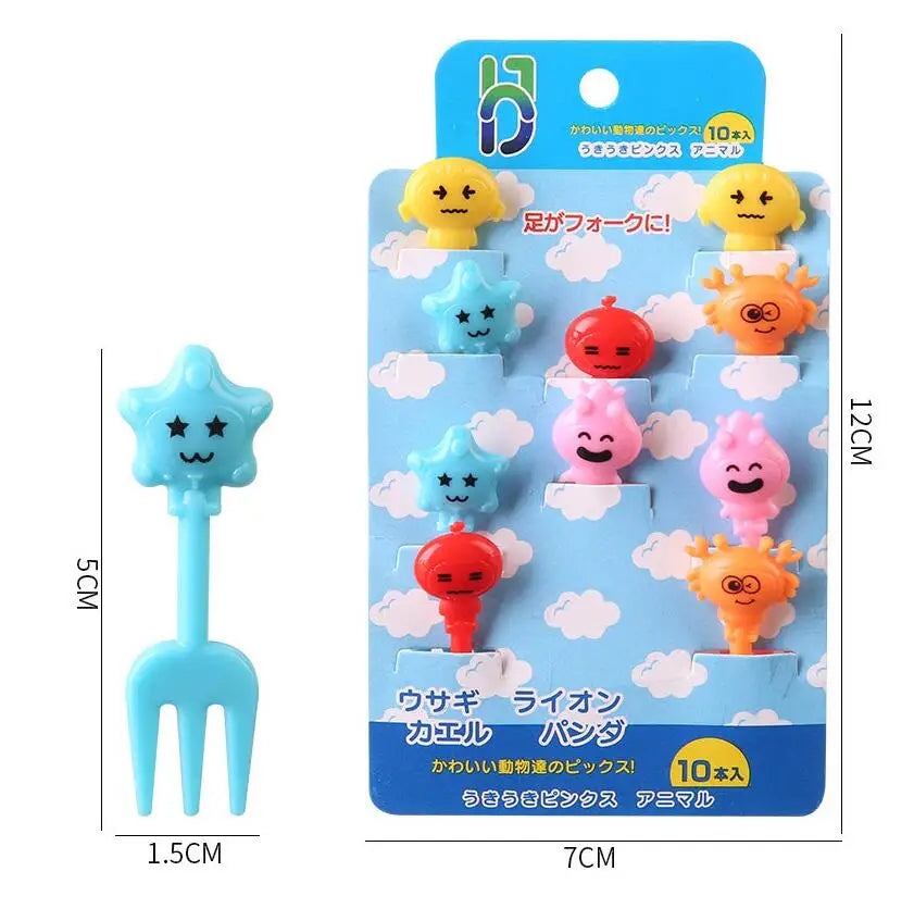 Wholesale Mini Animals Fruit Fork Kids 10 Pcs /set Bento Accessories Plastic Food Picks for Children