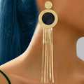 2025 New Arrival Fashion Jewelry Fashionable Exaggerated Tassel Earrings Black Discs Classic Long Chain Tassel Round Earrings