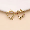 18K Gold Plated Hollow Heart Charm Pendants with Zircon Pave for Children's & Women's Gift-Brass Jewelry