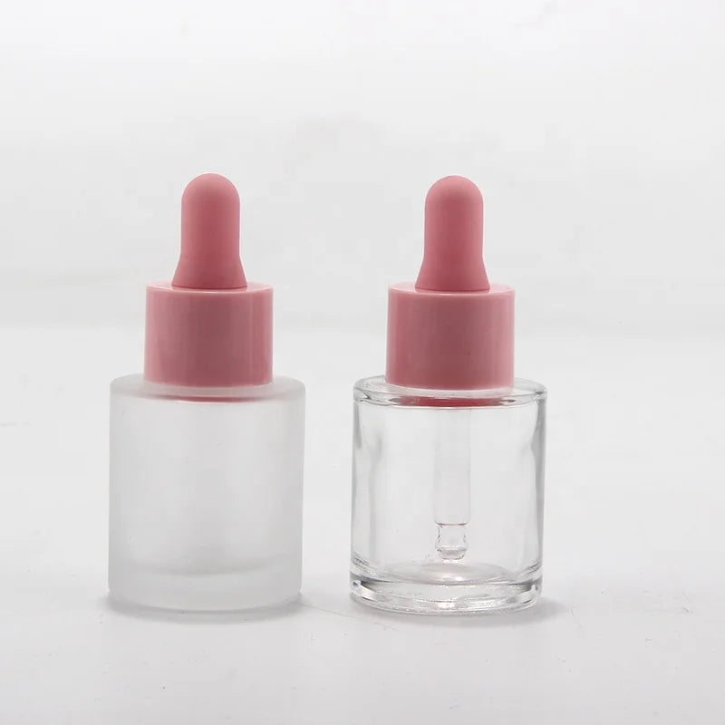 Hot Sale 20ml Flat Shoulder Glass Dropper Bottle Small 20 Ml Frosted Glass Essential Oil Bottle With Dropper Serum Oil Bottle
