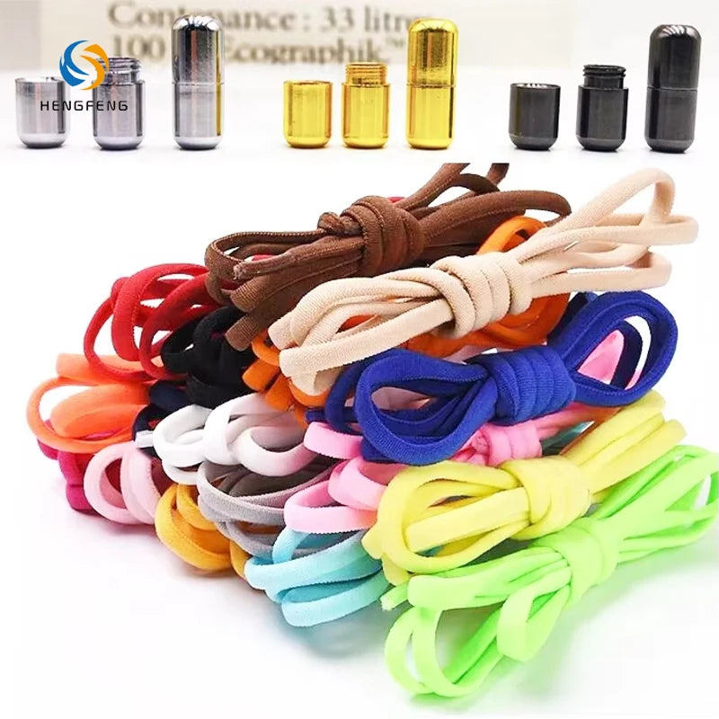 Colorful Polyester Metal Elastic No-Tie Adjustable Flat Lazy Convenient Shoelaces Capsule Buckles 5mm Width Universal Fit Adults