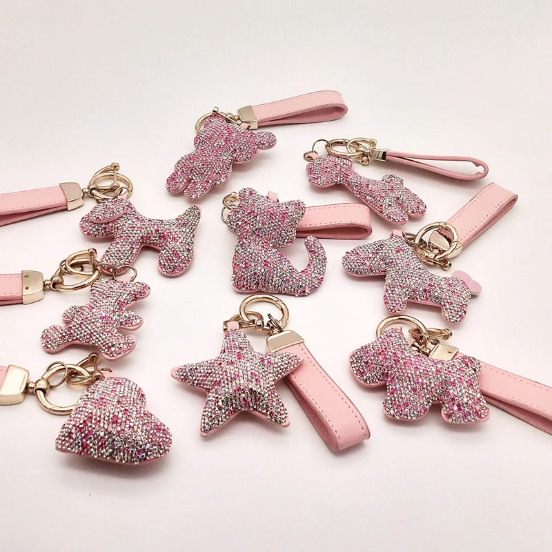 New Cute Luxury Designer Crystal Cartoon Key Chain Mickey Leather Key Ring Bag Car KeyChain