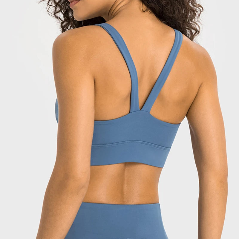 Naked Beauty V Back Sports Bra Long Line Sexy Shockproof Gym Yoga Fitness Bra Top Nylon Good Quality Workout Clothes for Women