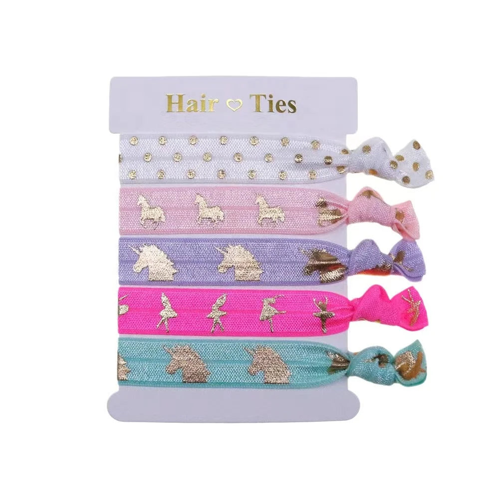 New Arrival Women Girl Custom Colorful Printed Hair Band Elastic Bracelet Gold Foil Hair Tie Set