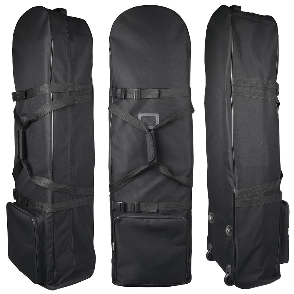 Outdoors Soft Black Polyester Golf Travel Bag with Wheels and Stabilizing Straps 50.3x15x10.2 Inch