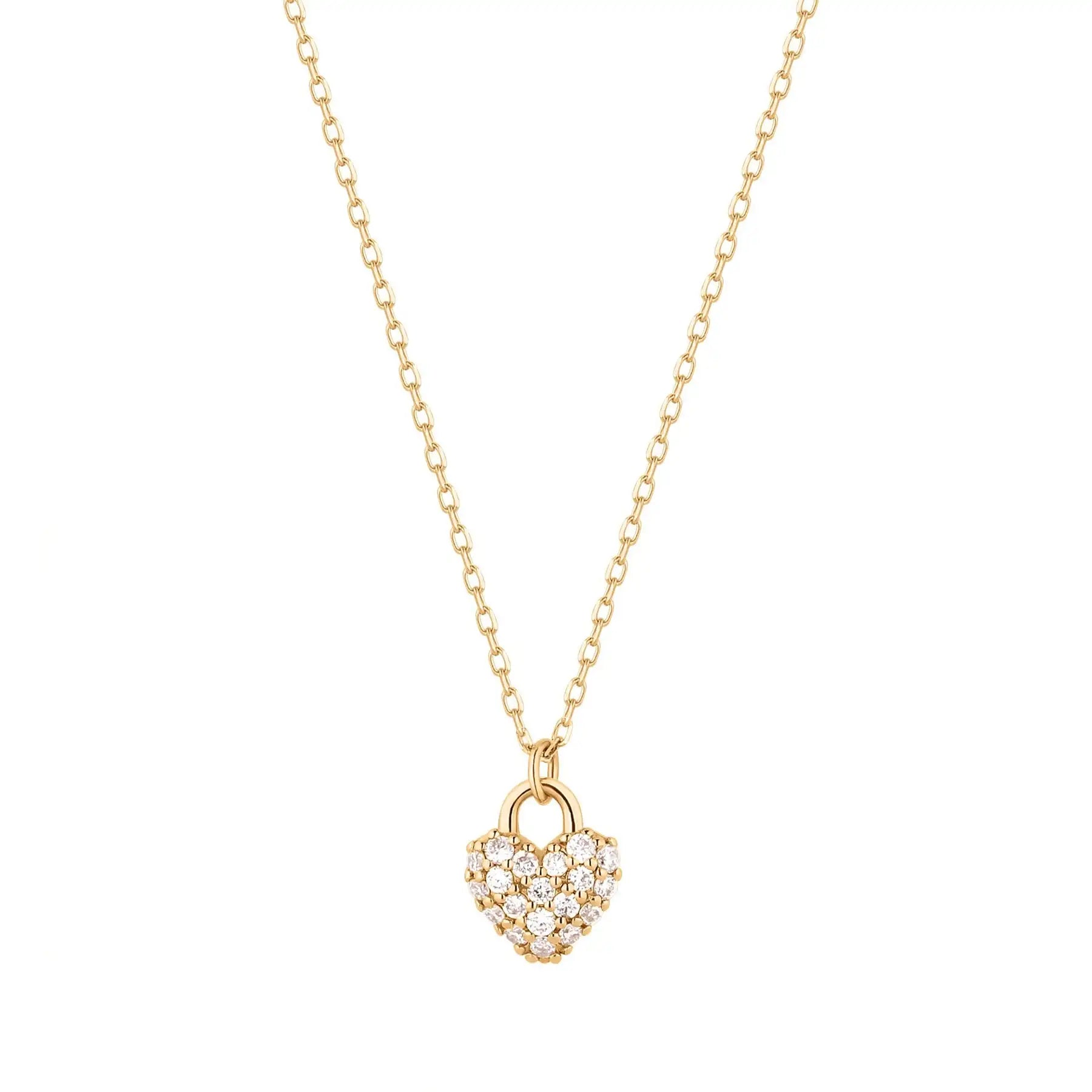 Trendy 18K Gold Plated Dainty White Cubic Zircon 925 Sterling Silver Romantic Heart Shape Pendant Chain Wedding Engagement