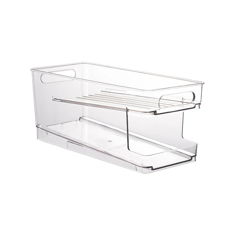 PET Plastic Double Layer Beverage Dispenser Fridge Pop Soda Can Storage Box Organizer Bins Holder for Food and Drinks Storage