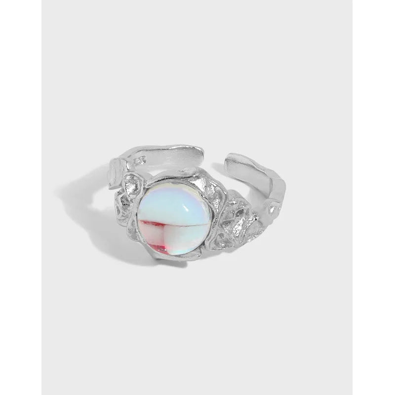New Trendy Style Silver Jewelry Irregular S925 Sterling Silver Moonstone Rings for Women JT611