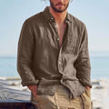 Spring Fashion Cotton Linen Men's Long Sleeve Solid Shirts Turn-down Collar Shirt Slim Vintage Holiday Tops Casual Streetwear