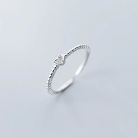 Korean Style Valentines Gift Rings 925 Sterling Silver CZ Zircon Heart Twist Band Rings for Women