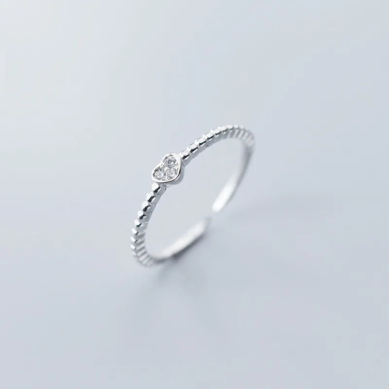 Korean Style Valentines Gift Rings 925 Sterling Silver CZ Zircon Heart Twist Band Rings for Women