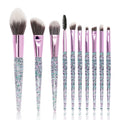 Top Brand 10 PCS Liquid Makeup Brush Set with Pouch Glitter Cosmetic Brushes for Face Used with Shaving Brush