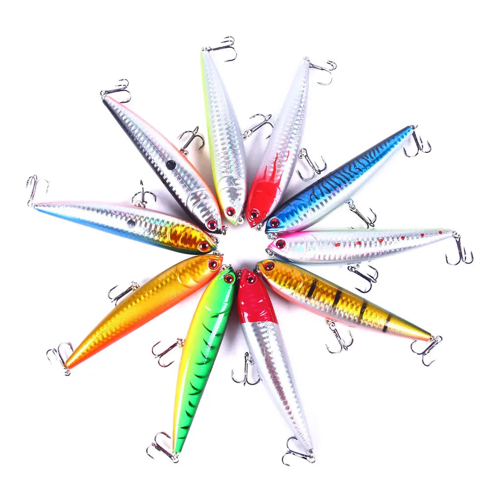 Long Body Pencil Lure Fishing Bait Artificial Hard Plastic Lure with 3D Eyes