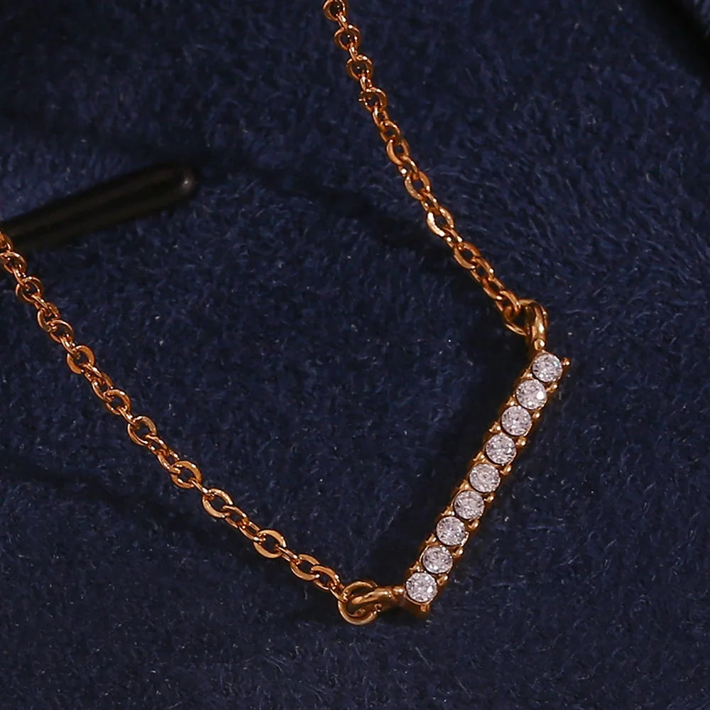 Dreamshow Jewelry Shining Zircon Bar Necklace 18K Gold Plated Stainless Steel Jewelry Women Accessories