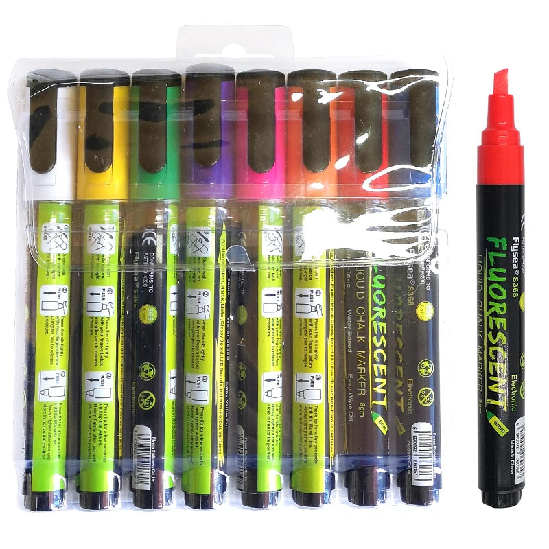 Flysea Set of 8 Liquid Chalk Markers for Kids Washable Dry Erase Pens for School Menu Board Car Window Glass Neon