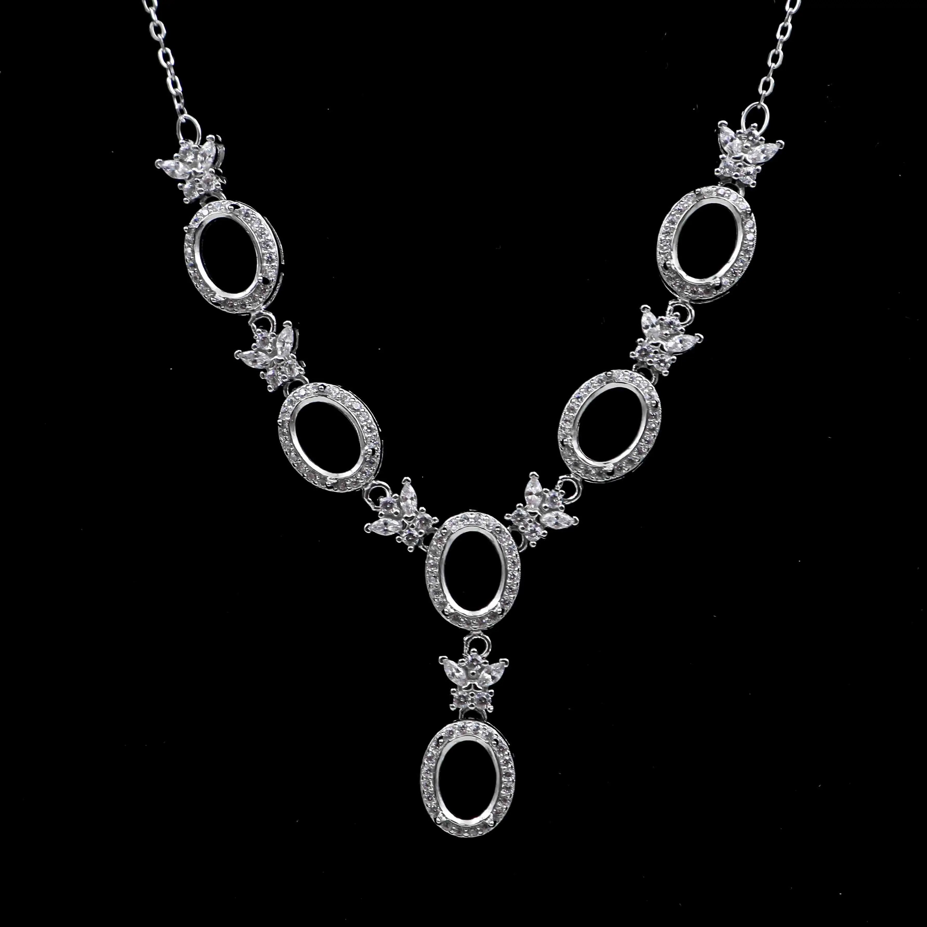 Sterling Silver 5*6/6*7/6*8mm Semi Mount Necklace Empty Support BlankSetting S925 Base Holder Without Center Stone for DIY Inlay