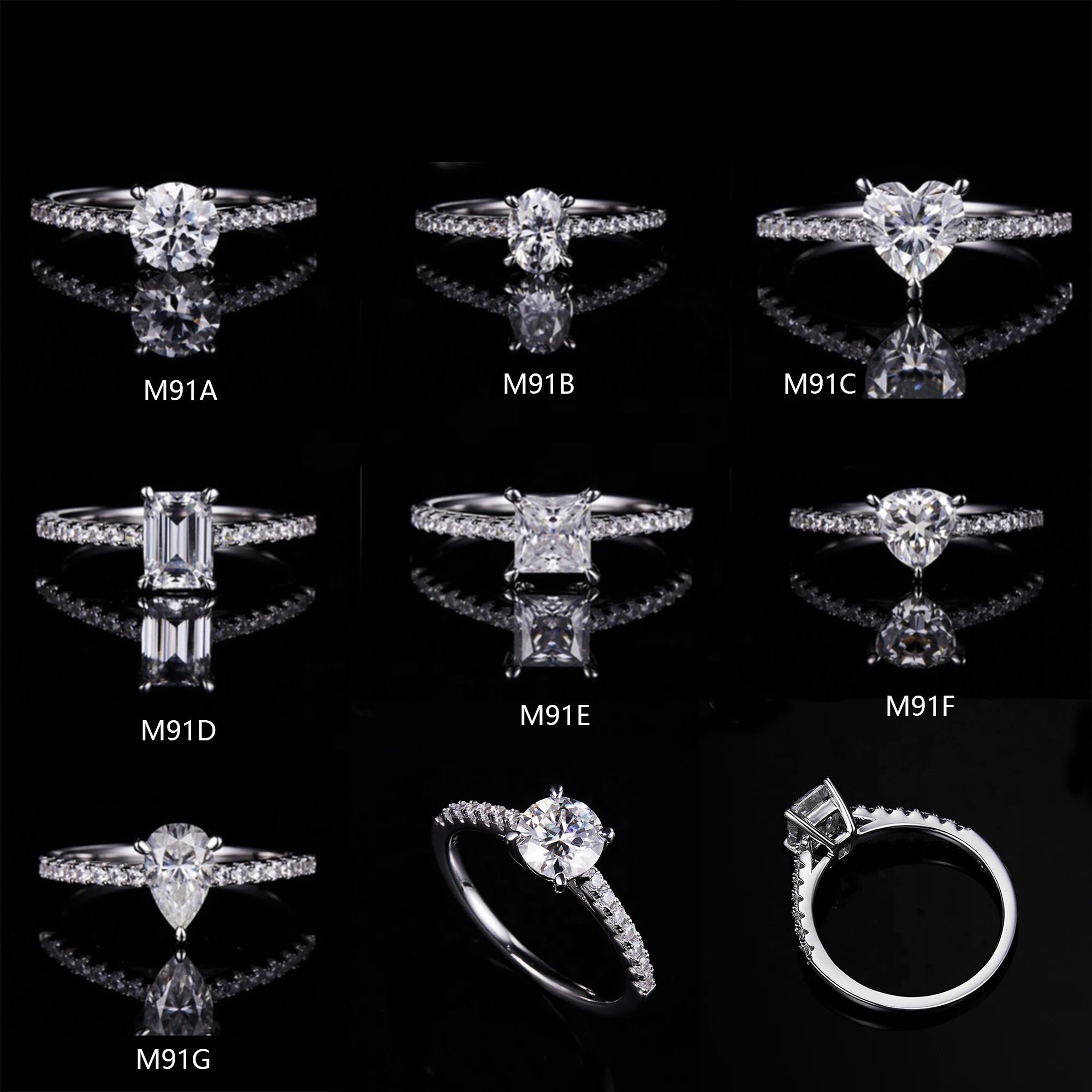 M91 Abiding Classic Prong Setting Half Eternity Band 1ct VVS D Moissanite Diamond Engagement Ring with GRA in Solid White Gold