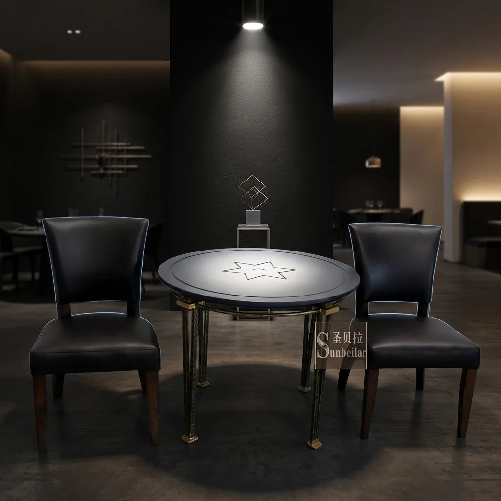 Hot Selling Round Stone Metal Coffee Table Set with 2 Chairs Midcentury Design Forged Iron Frame Home Bar & Dining Table Set