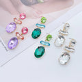 Trendy Colorful Gemstone Diamond Oval Dangle Earrings Glass Geometric Earrings Fashion Jewelry