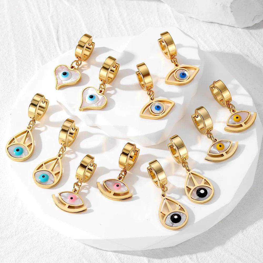 Various Style Heart Evil Eyes Stainless Steel Women Luxury Hoop Custom Jewelry Earrings