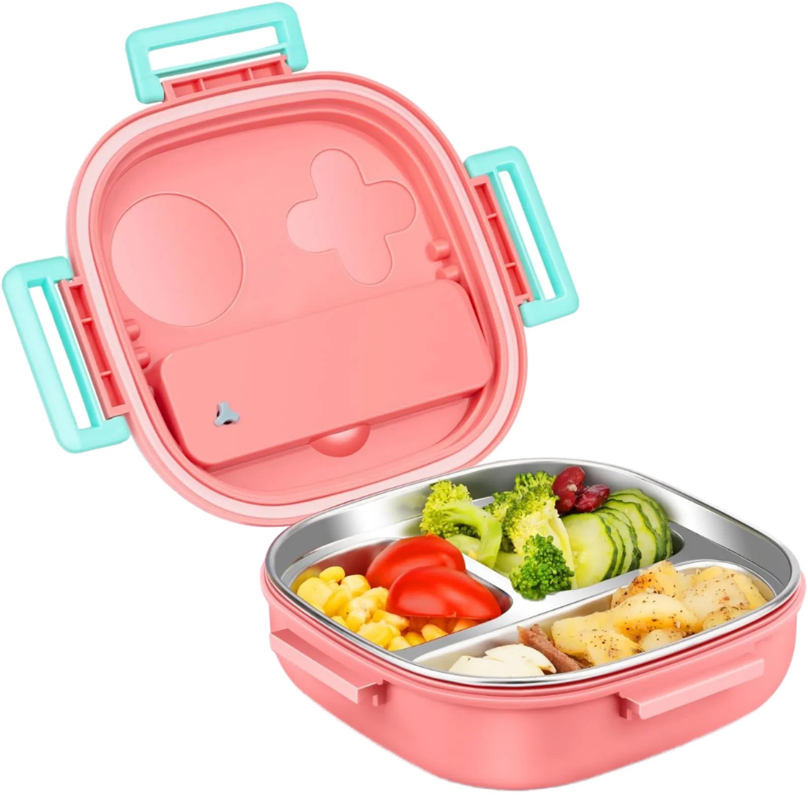 Cute Pink & Blue Children's Portable Stainless Steel 304 School Lunch Box Heatable Food Container for Kids' Meals