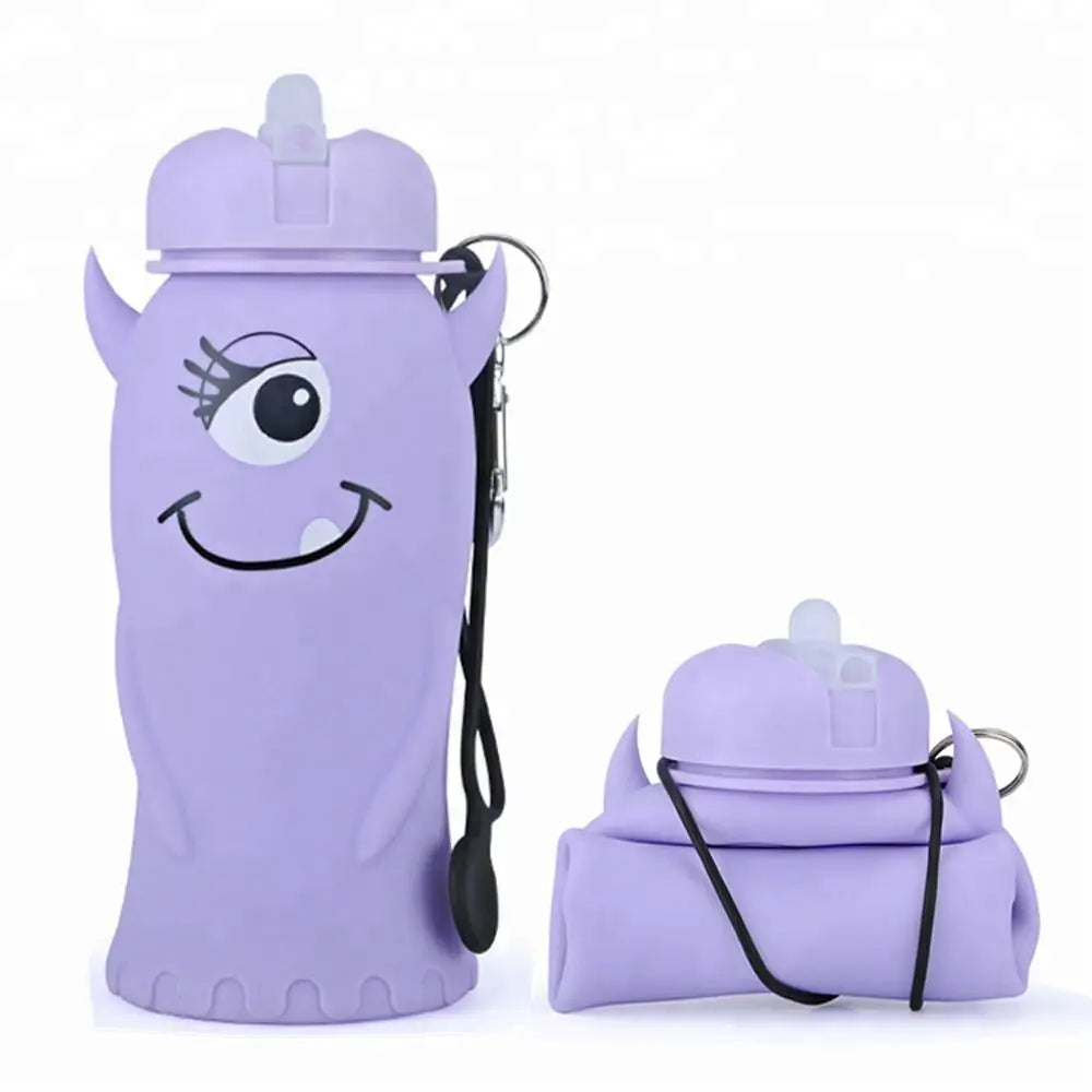 Portable Collapsible Sport Children's Novelty Eco-Friendly Silicone Water Bottle with Straw Custom Sublimation 550ml Capacity