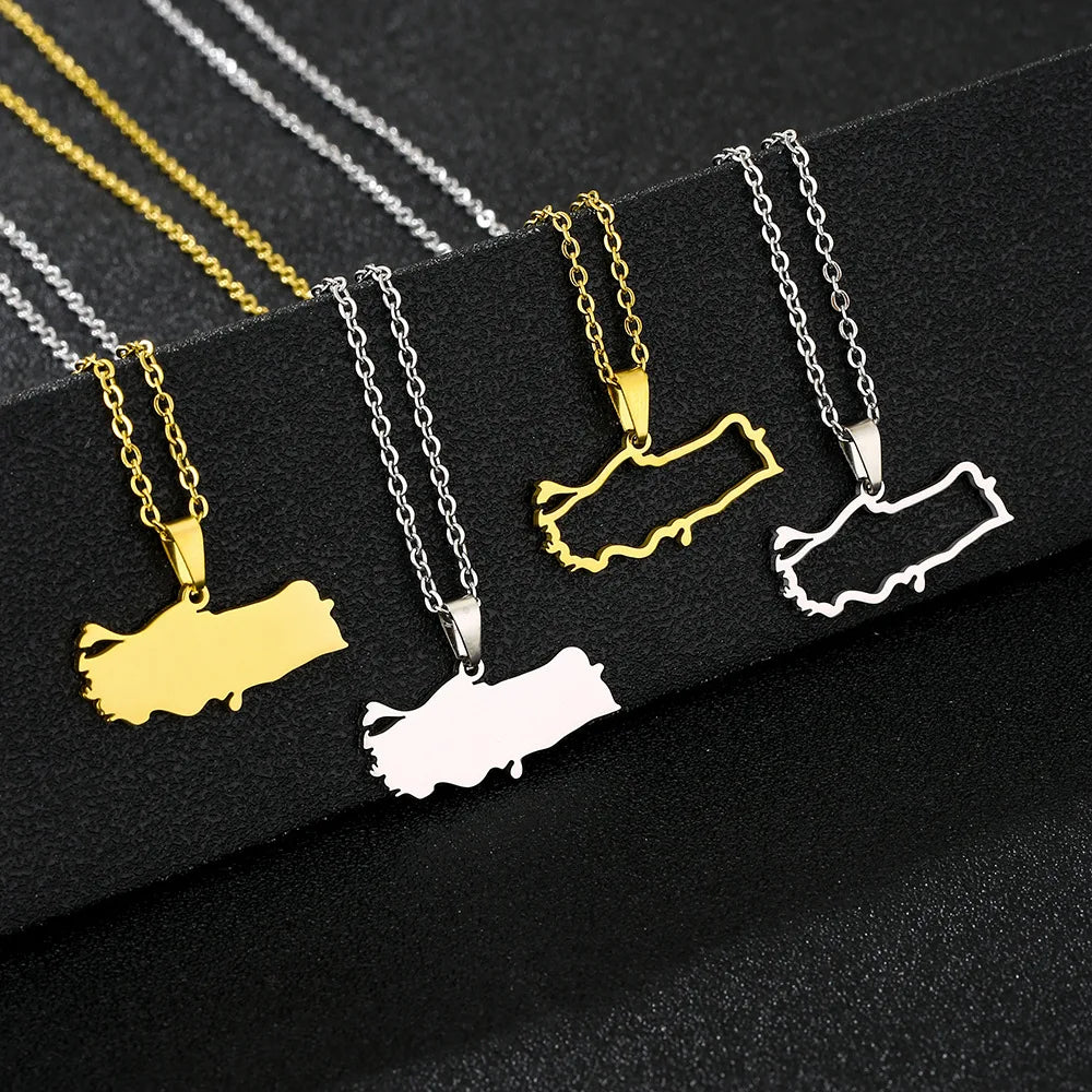 Stainless Steel Turkey Map Outline Charm Link Chain Necklace 18K Gold Plated Turkish Map Turks Pendant Necklace