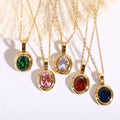 MICCI Wholesale Custom Stainless Steel Jewelry 18K Gold Plated Vintage Oval Cubic Zircon Crystal Pendant Necklace