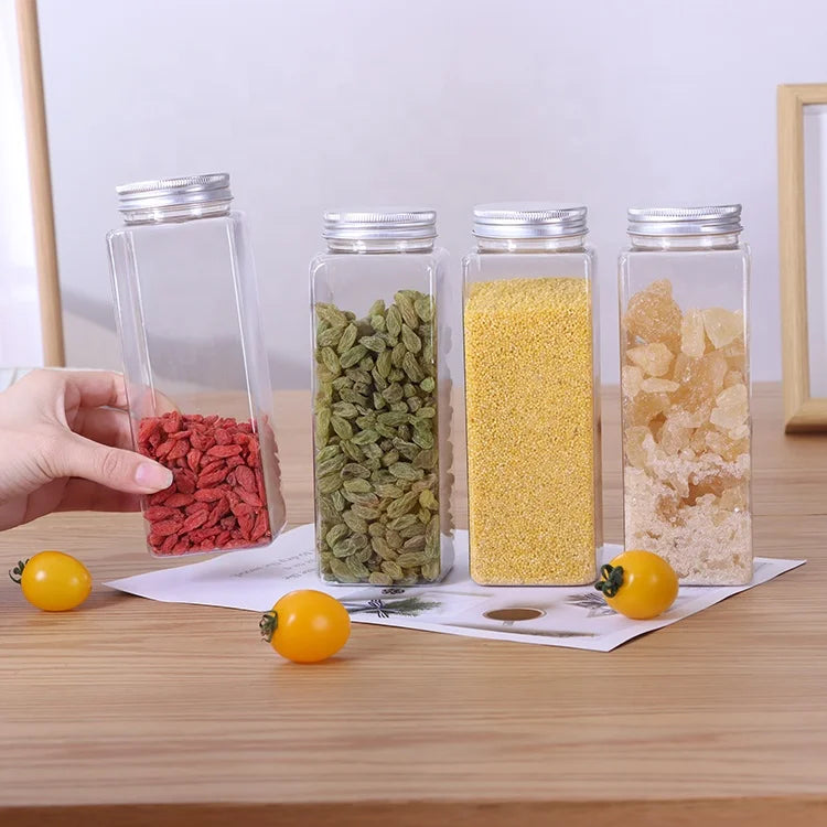 PET clear Plastic Jar for Herbsplastic Jar Container for Herbal Powders with Aluminum Lid