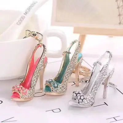 Fashion Trend Red and Blue High Heels Modeling Rhinestone Ring Bag Key Accessories Ornaments  Keychains