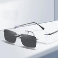 Prescription Metal Frame Random Switching Square Rimless Glasses Driving TAC Polarized UV400 Magnetic Clip on Shades Sunglasses