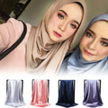 Ethnic Monochrome 90cm Wrap Headscarf Pure Color Square Silk Scarf Plaid Pattern for Travel Sunscreen Muslim Gauze Headscarf